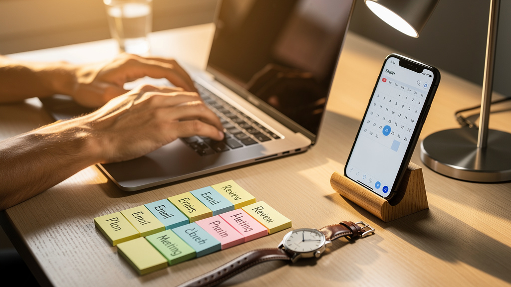 Organized task management setup with calendar and notes