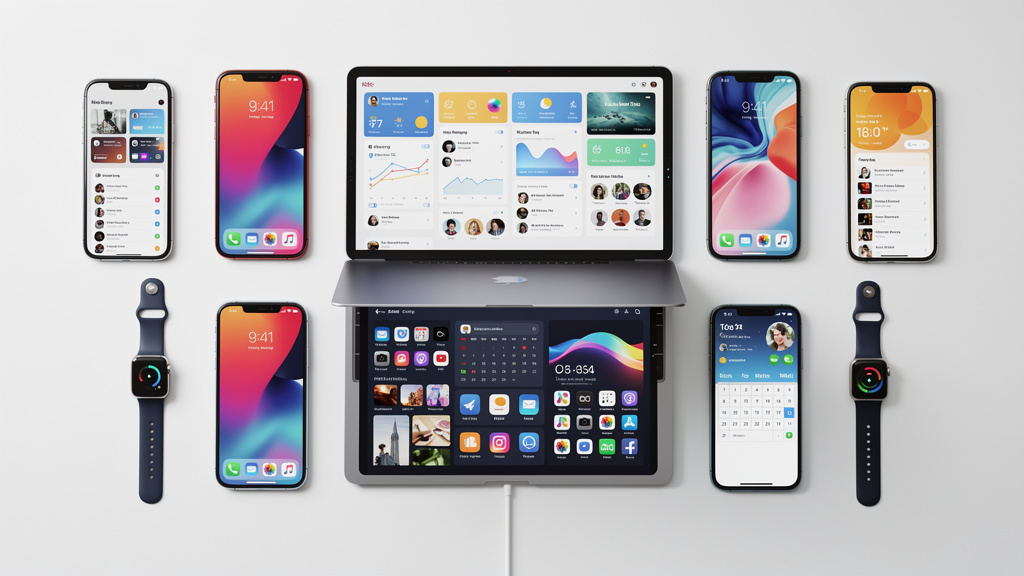 Connected devices showing integrated productivity software ecosystem