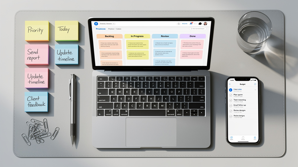 Organized task management workspace with laptop and planning tools