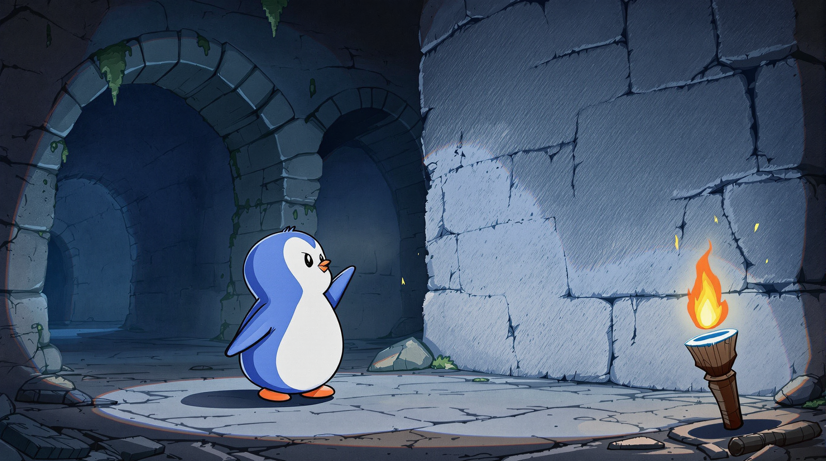 penguin argue with the wall