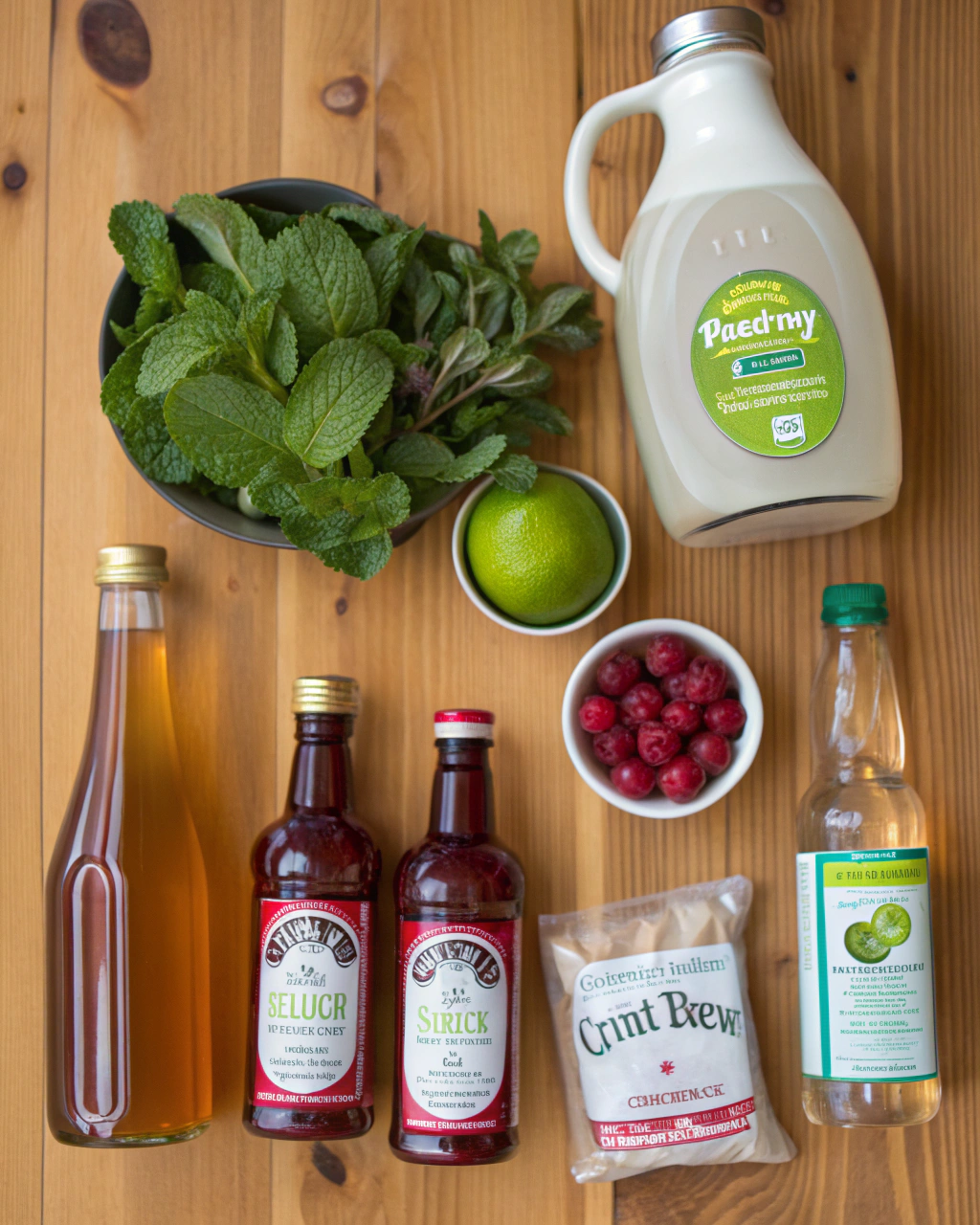 Easy Holiday Mocktail Recipe: 3-Minute Magic Method 2 Easy Holiday Mocktail ingredients laid out on clean white counter