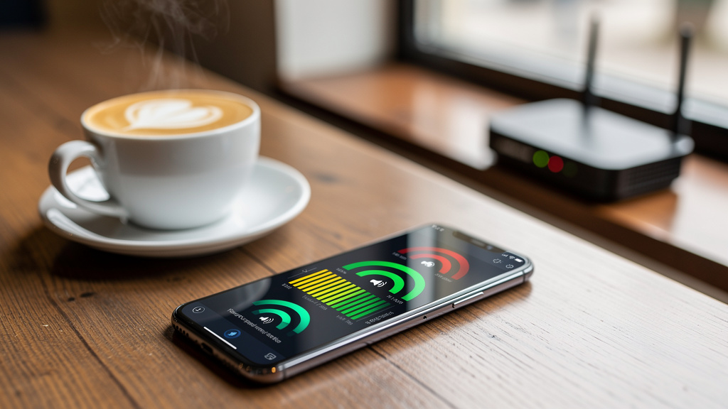 Phone scanning Wi-Fi network security in cafe