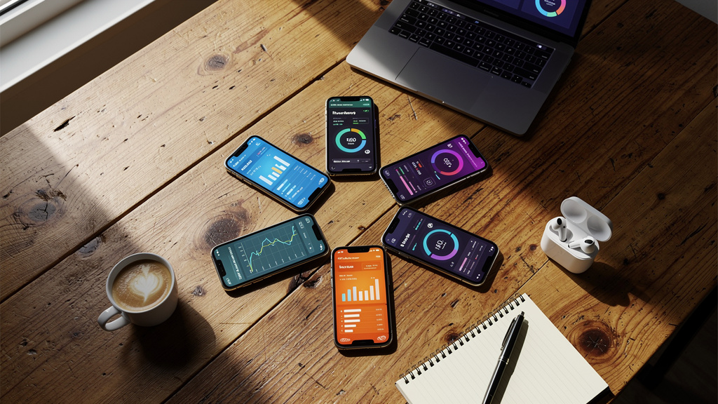 Multiple smartphones showing security features on desk