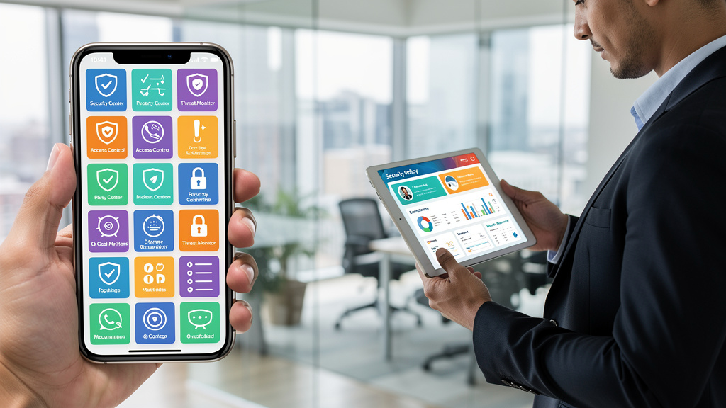 Professional evaluating mobile security app options