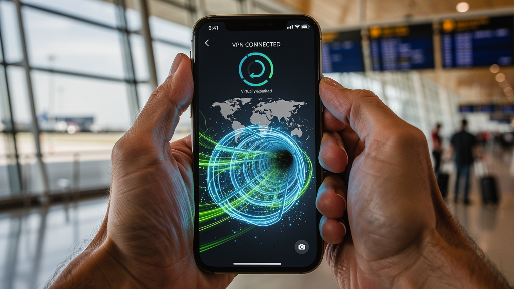 Smartphone with VPN encryption visualization