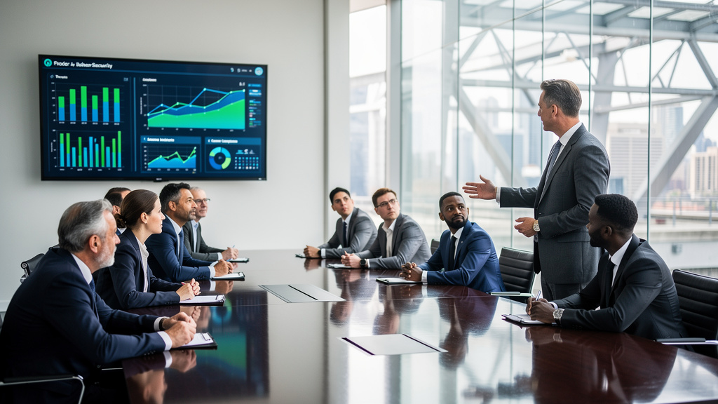 Executive leadership reviewing cybersecurity training metrics dashboard