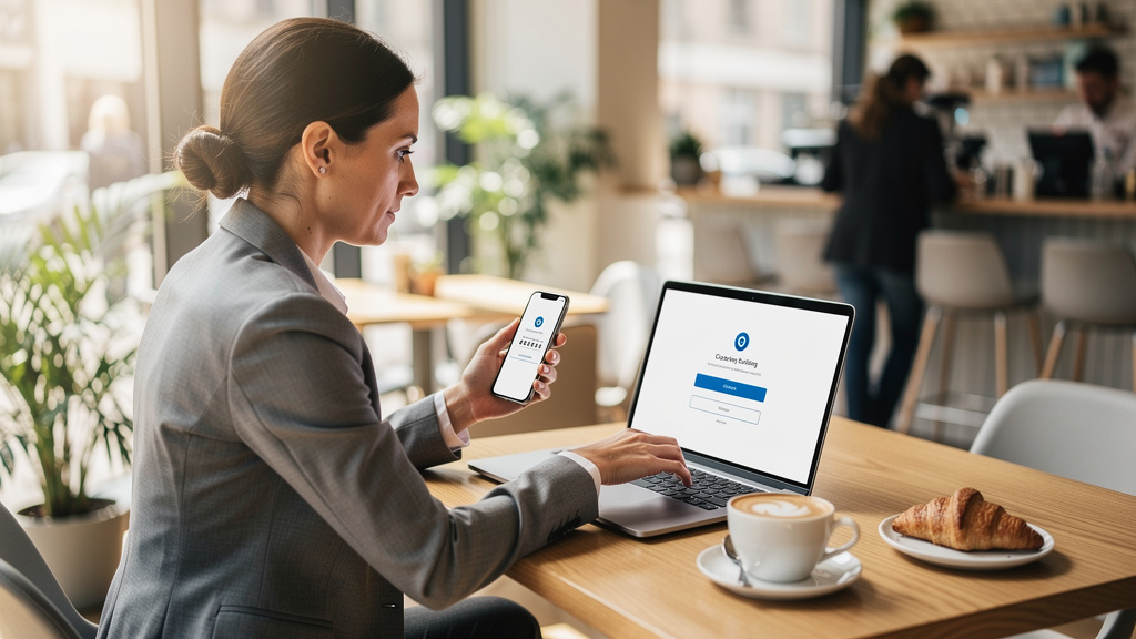 Professional using multi-factor authentication in public space