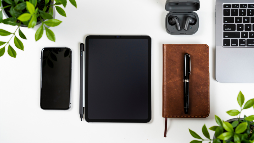 Digital and analog note-taking tools arranged together