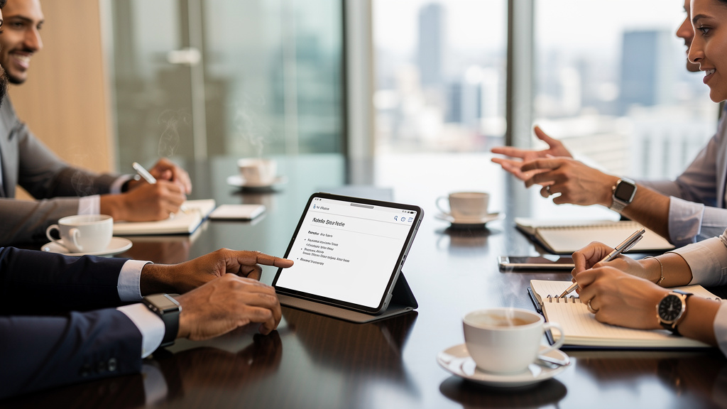 Professional team collaborating with shared note-taking tools