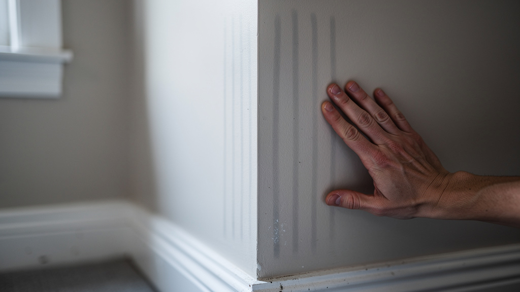 Hand checking cold exterior wall for thermal bridges