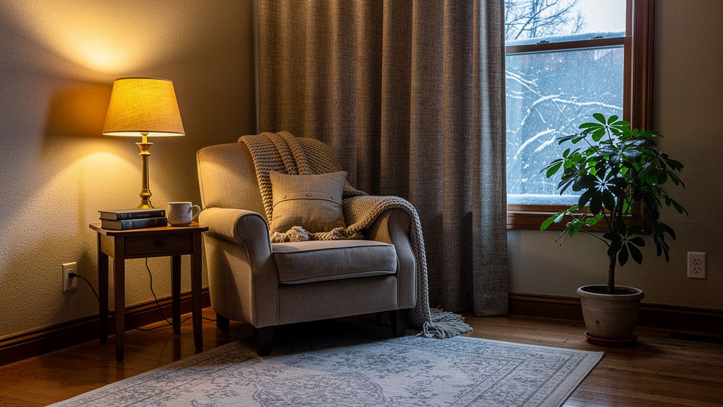 Cozy living room with insulated curtains and warmth