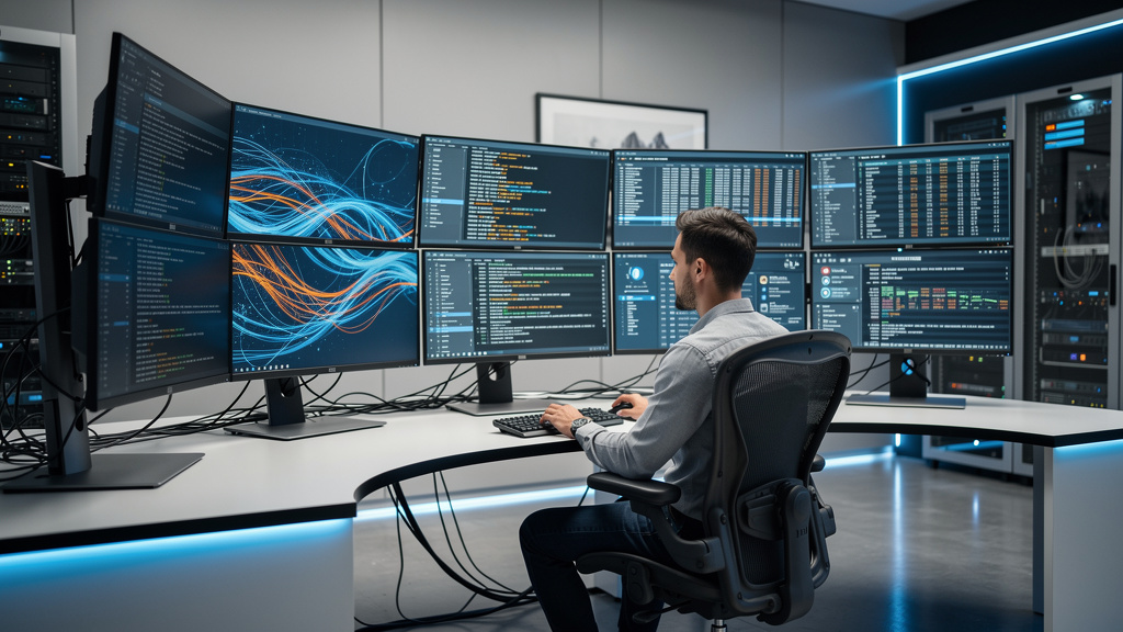 Security analyst monitoring network traffic and threats