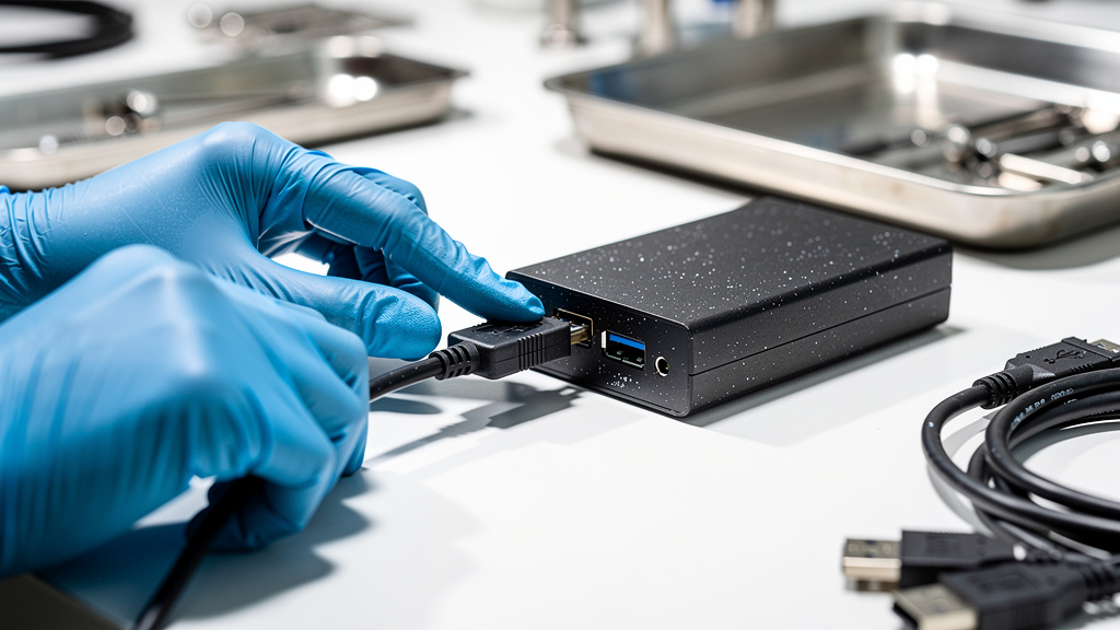 Forensic expert using write blocker for evidence preservation