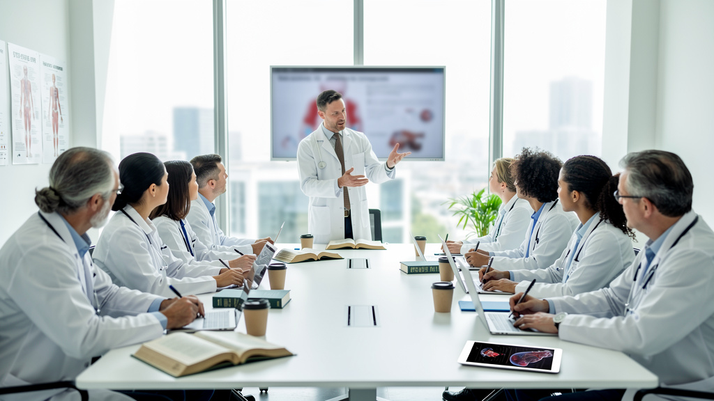 Medical professionals engaged in collaborative case discussion
