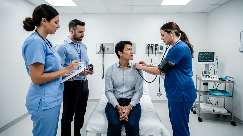 Medical professionals practicing OSCE clinical examination scenarios