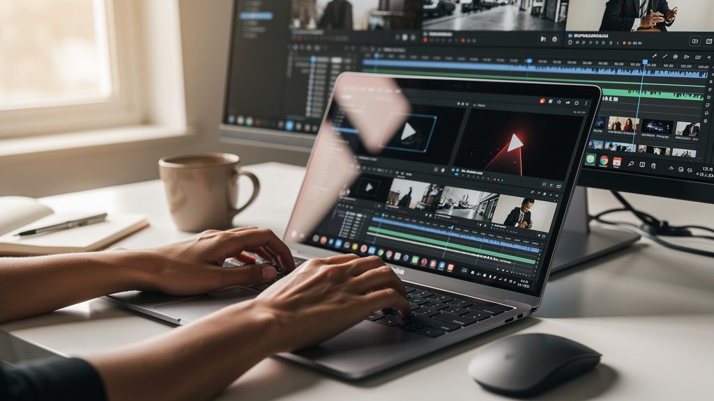 User working with cloud-based video editing platform