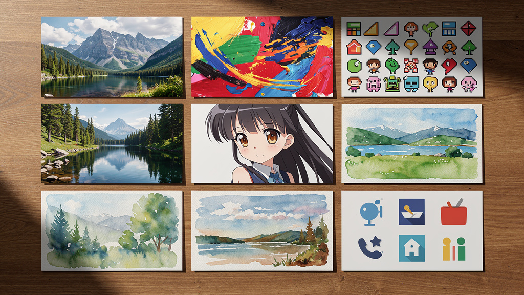 Diverse artistic styles displayed in organized grid layout