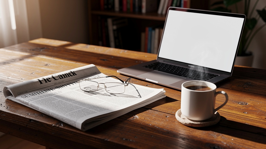 Traditional newspaper and modern laptop representing content publishing intersection