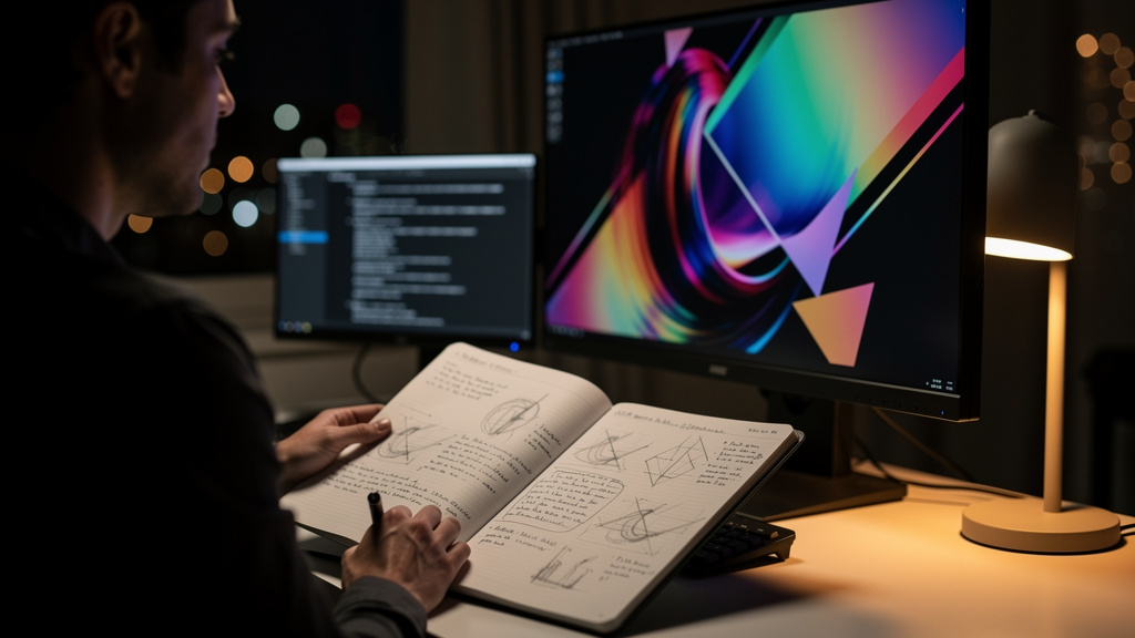 Professional crafting detailed prompts at organized workspace