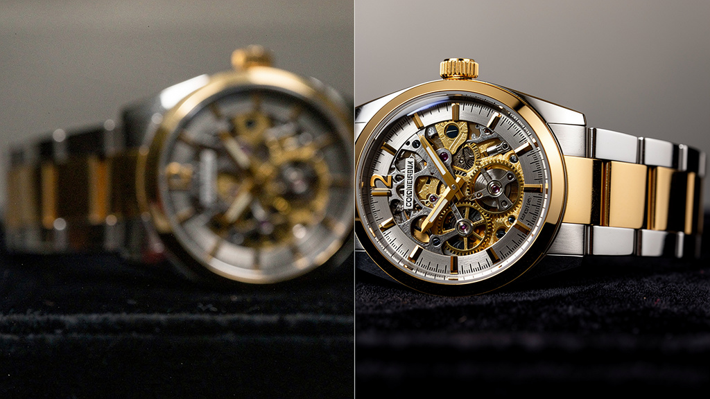 Before and after AI enhancement on luxury product photography