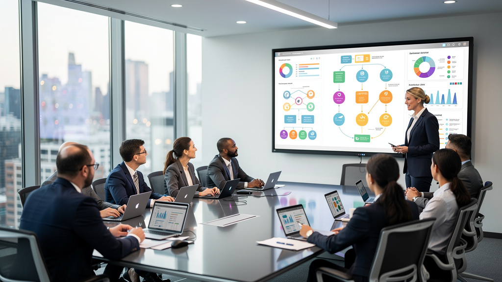 Corporate training session with interactive scenario-based content