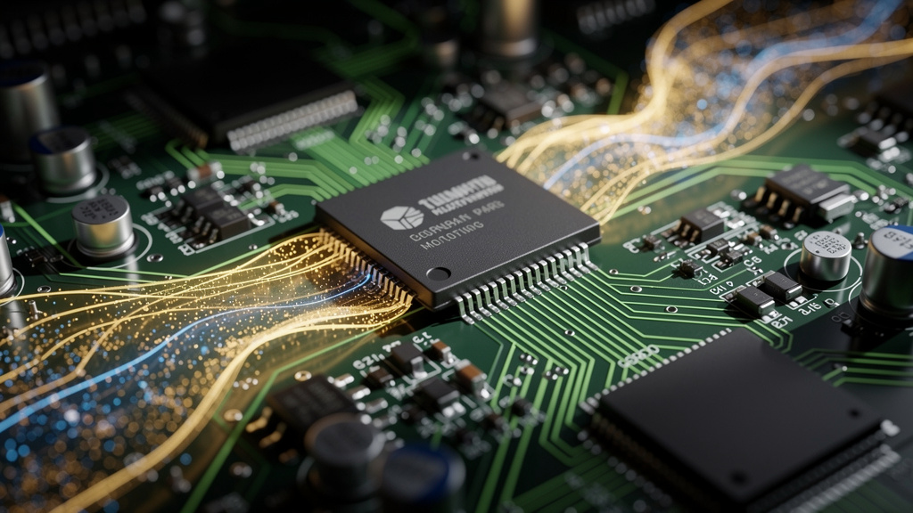 Circuit board with data flows showing continuous monitoring
