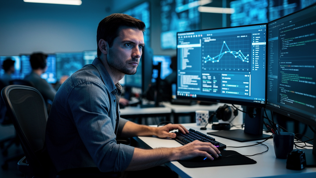 Security analyst monitoring cyber threats in operations center