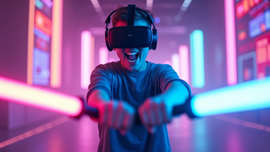 Jugador experimentando la inmersión de Beat Saber en Virtua Barcelona