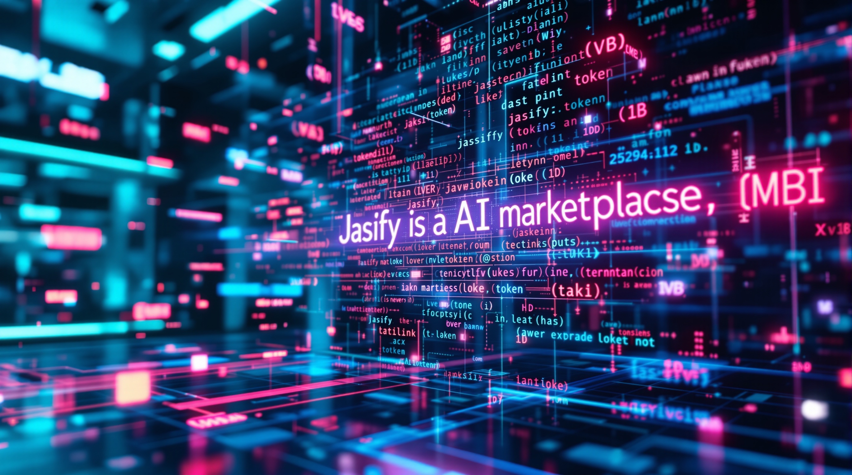 Cinematic illustration showing AI tokenization process with neural network transforming text into glowing code fragments