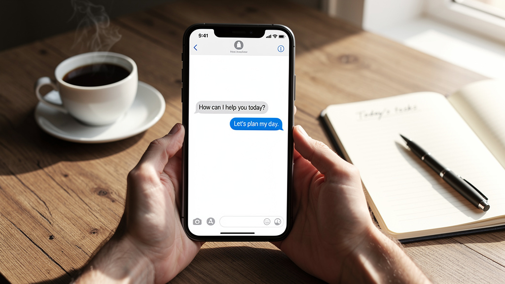 Professional using mobile coaching app during daily reflection