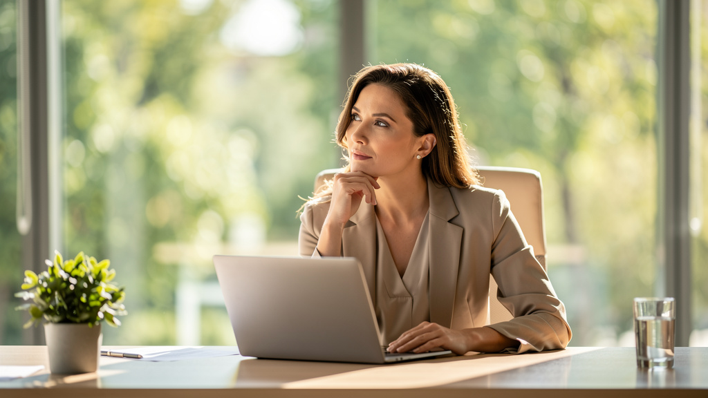 Professional engaged in thoughtful reflection at workspace