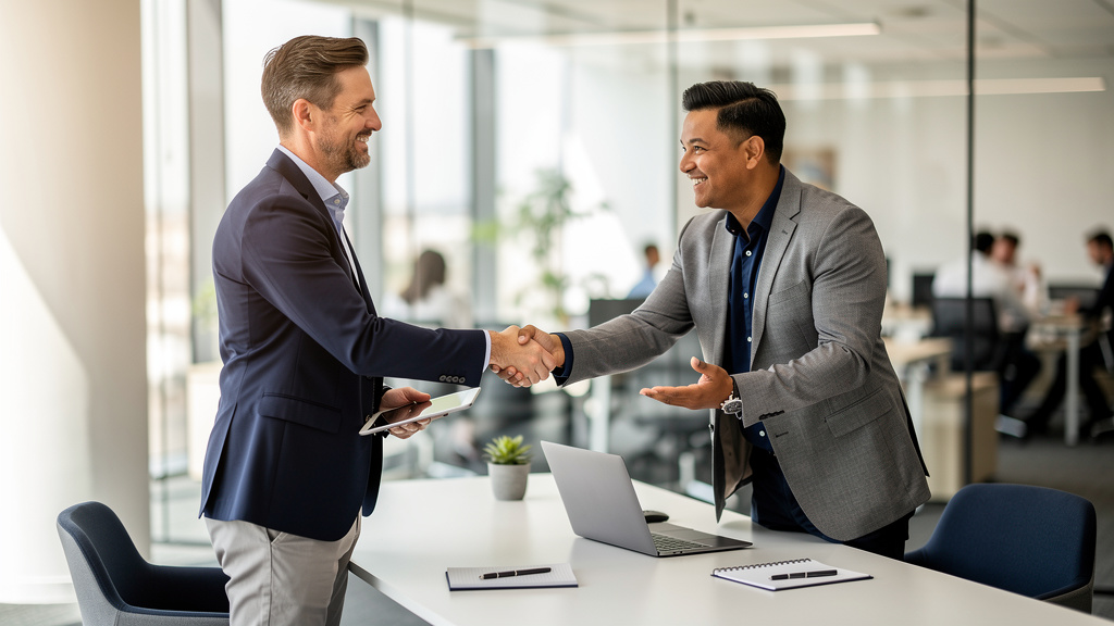 Business professionals collaborating in modern office environment