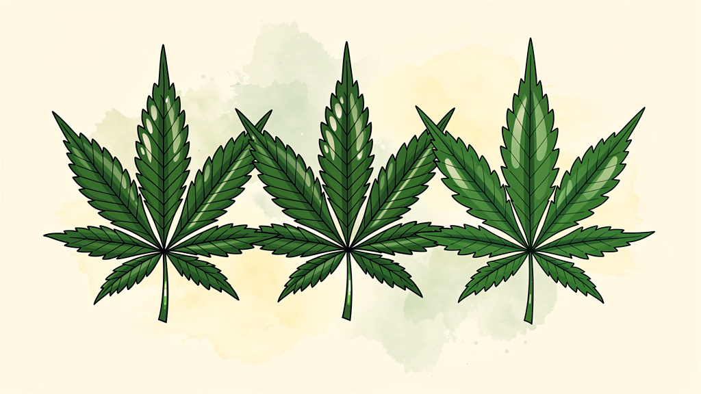 Three cannabis leaves showing botanical variations and structures