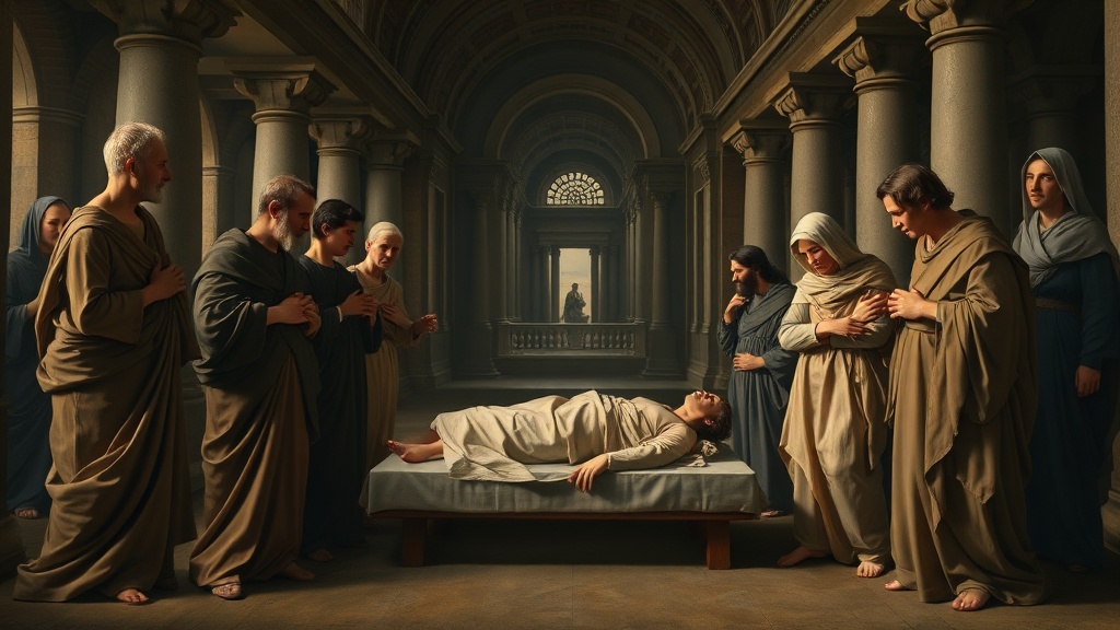 Allegorical scene of mourning and responsibility