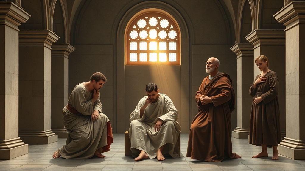 Allegorical tableau of conscience and influence