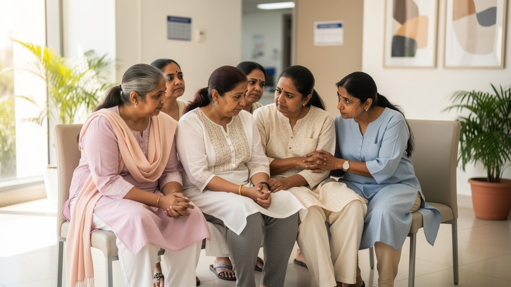 Indian women at healthcare facility discussing health