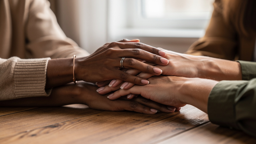 Supportive hands during mental health counseling session