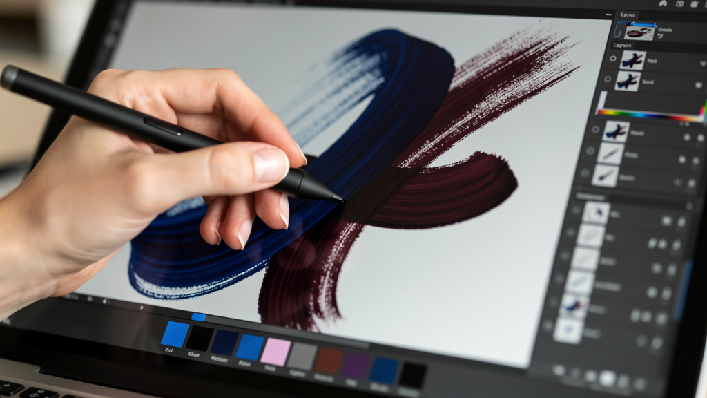 Hand using pressure-sensitive stylus for digital drawing