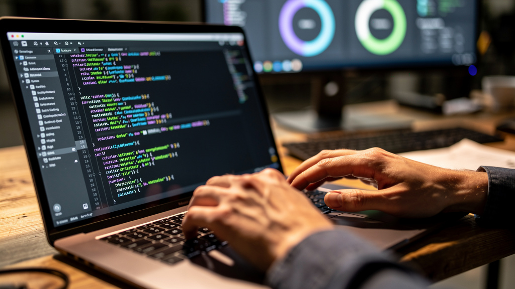 Developer writing automated test scripts on laptop