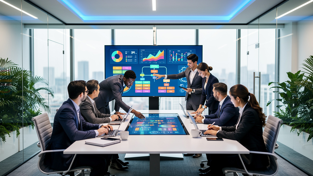 Business team collaborating with AI workflow systems