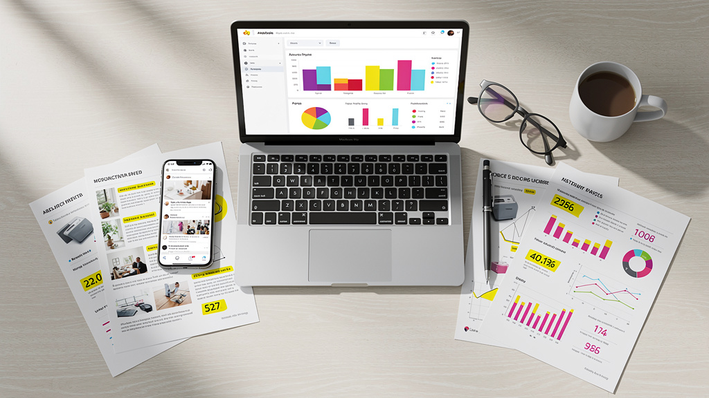 Organized workspace for Instagram analytics strategy planning