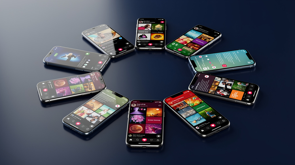 Various social media platforms displayed on smartphone screens