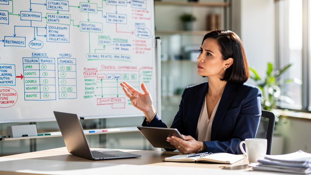 Professional reviewing strategic framework for tool selection