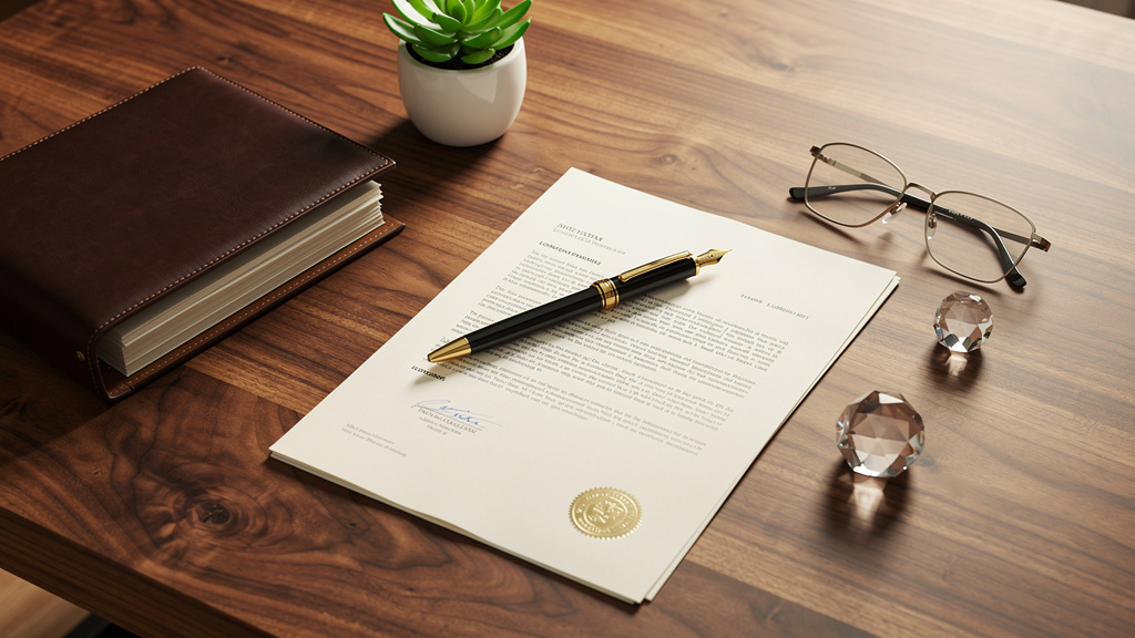 Business desk with loan documents and professional office items