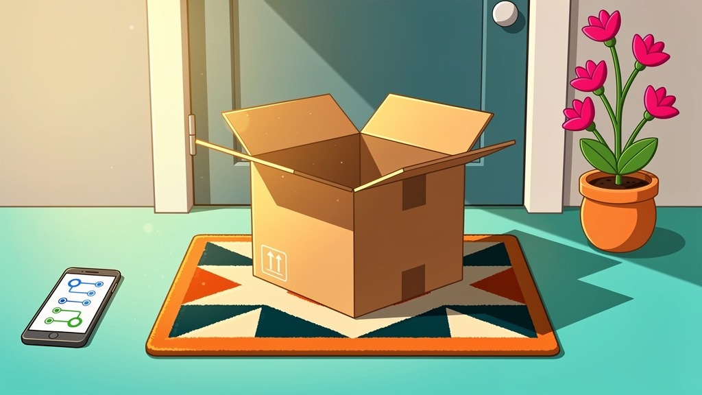Cartoon discreet delivery package at doorstep