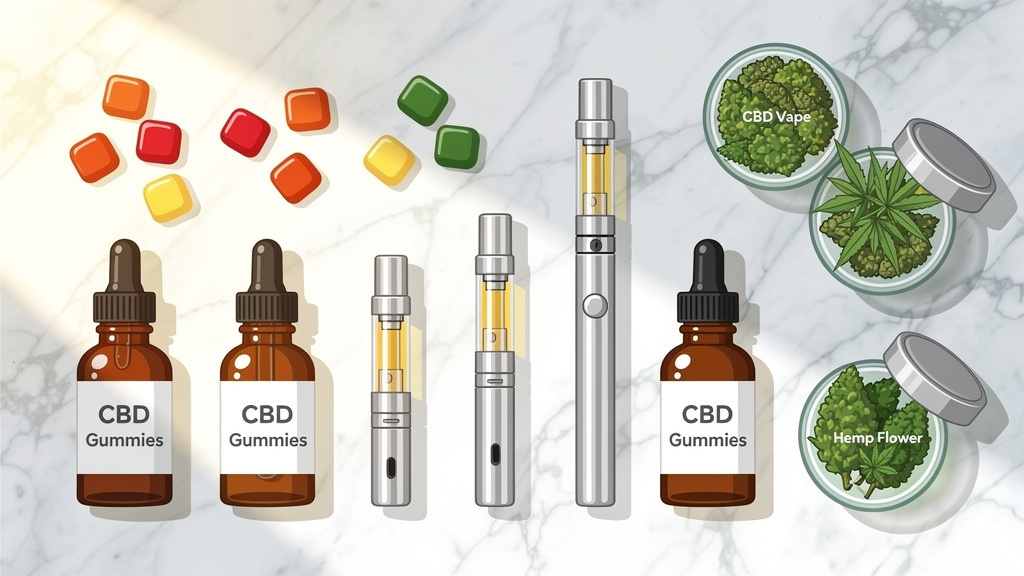Variety of CBD products including oils and edibles