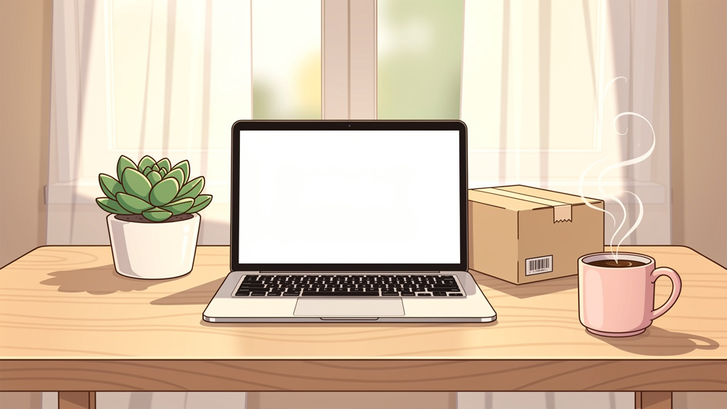 Discreet cannabis delivery package at home workspace