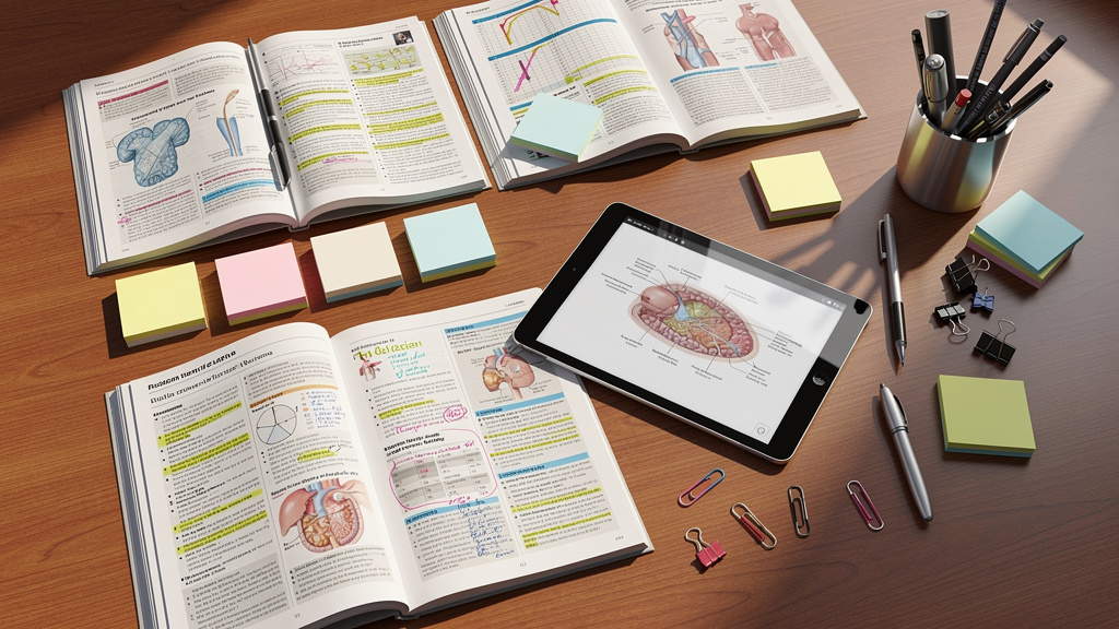 Organized study materials comparing different AMC exam preparation options