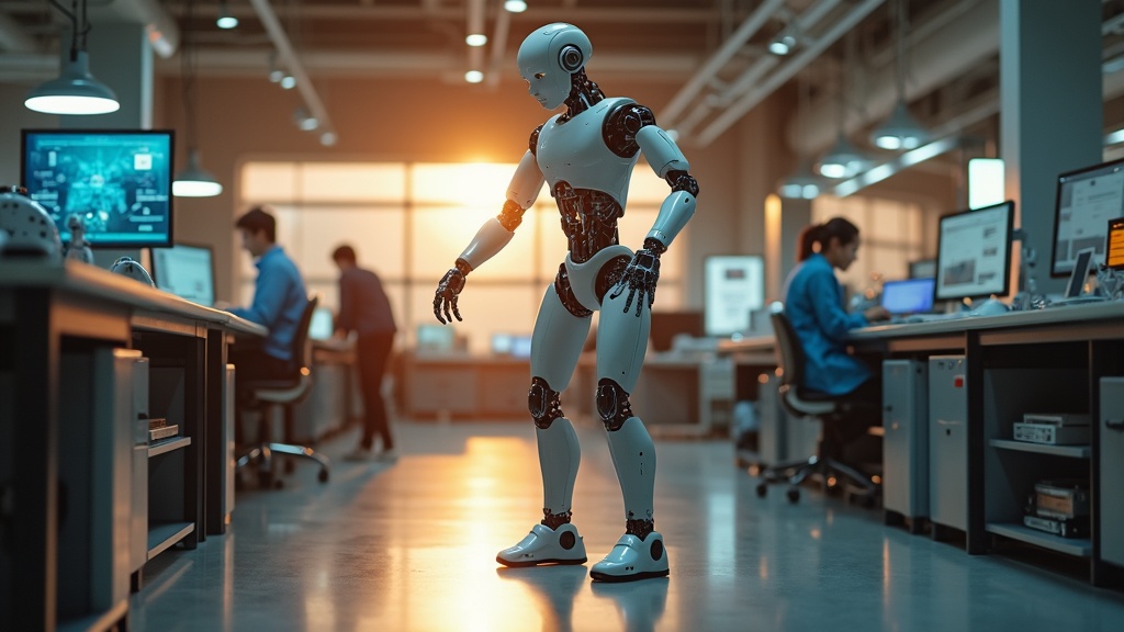 Ingenieros trabajando en la IA física de los Robots IA Física Generative Bionics