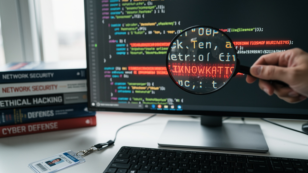 Security expert reviewing code for hidden vulnerabilities